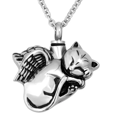 Angel Cat Urn Necklace for Ashes
